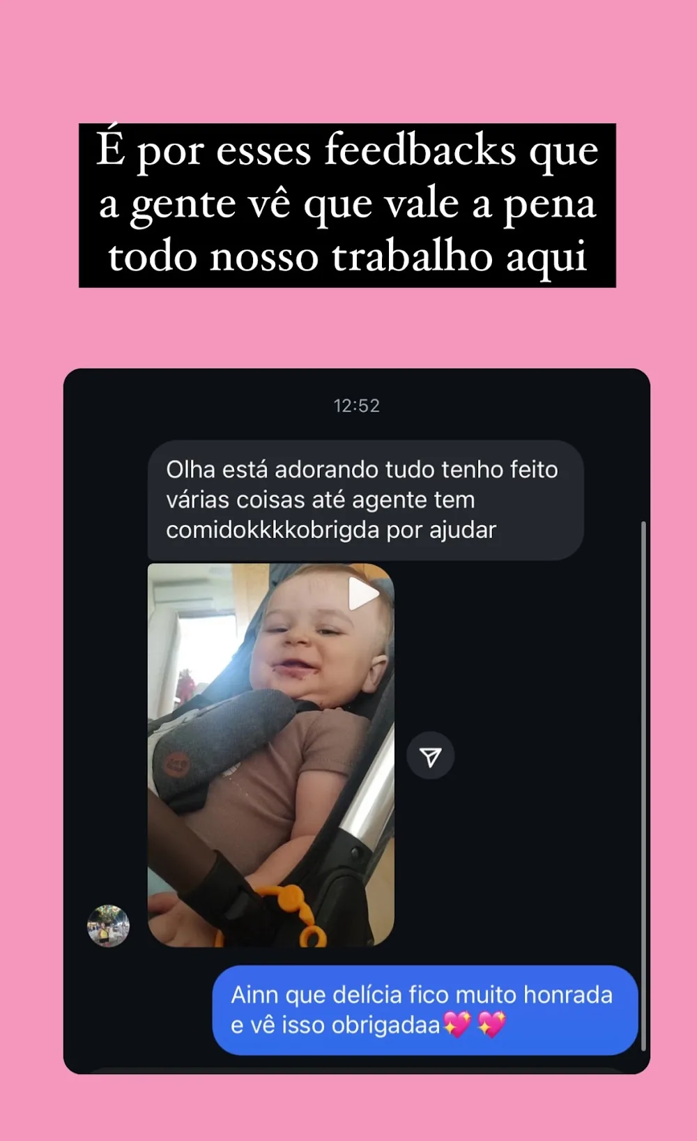 Print de mãe agradecendo pelas receitas