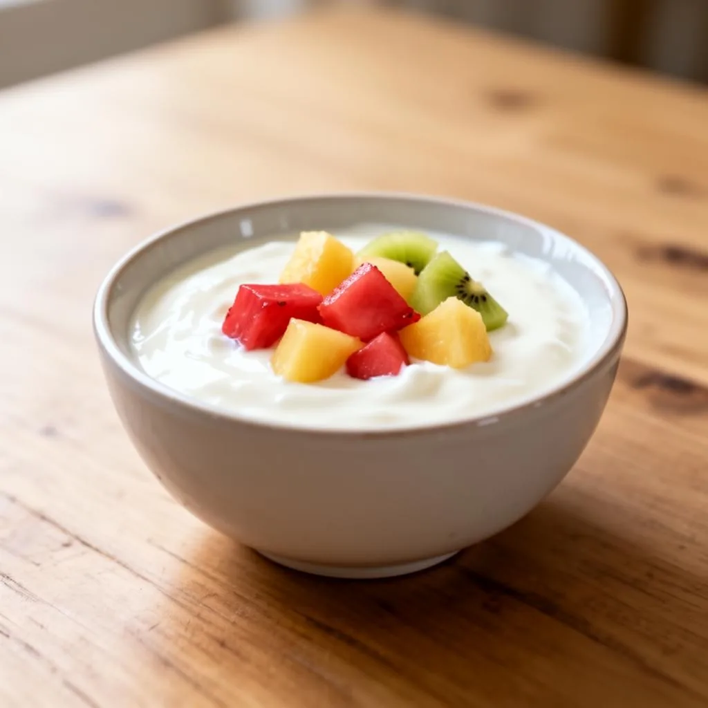 Iogurte natural com frutas picadas